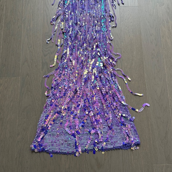 Retrofete Mevia Sequin Fringe Crochet Maxi Dress XS / SMALL - PURPLE- EUC - Picture 5 of 11